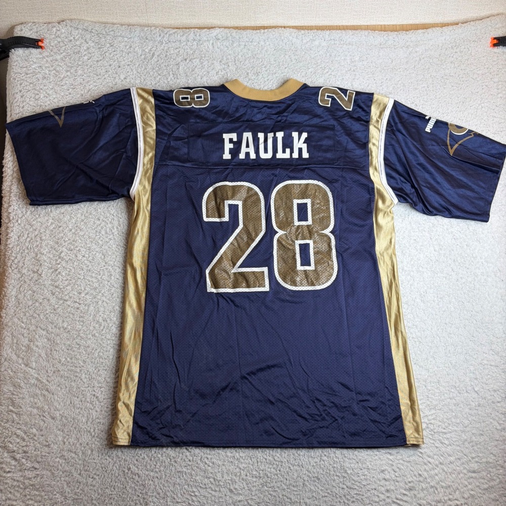 Vintage Puma St Louis Rams Marshall Faulk 28 NFL Jersey Navy Gold XL P701A